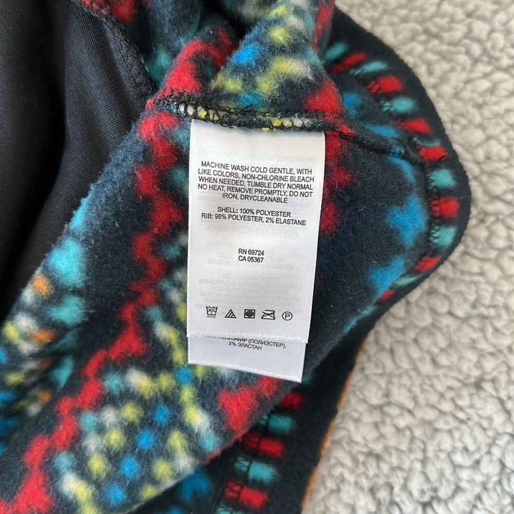 Women’s Columbia Fleece Black w/ Tribal Aztec Colorful Print full zip jacket Med - Picture 4 of 10